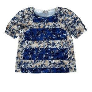 Anthropologie  Womens Blue White Floral Puff Sleeve Blouse Top Size Medium